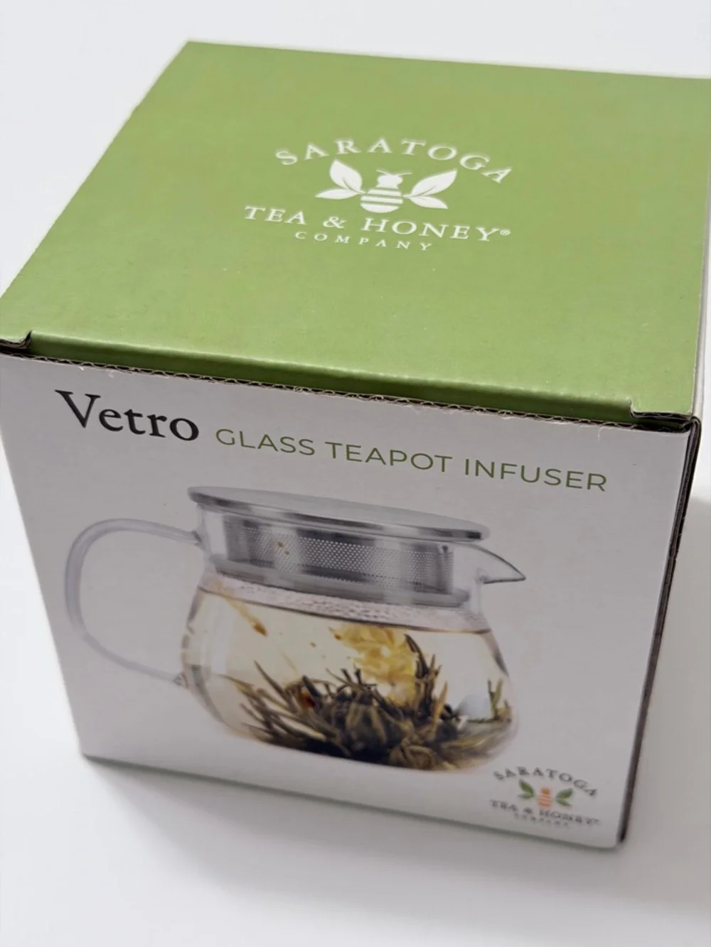 Saratoga Tea & Honey Vetro Glass Teapot Infuser 15.6oz Stainless Straining‎ Lid